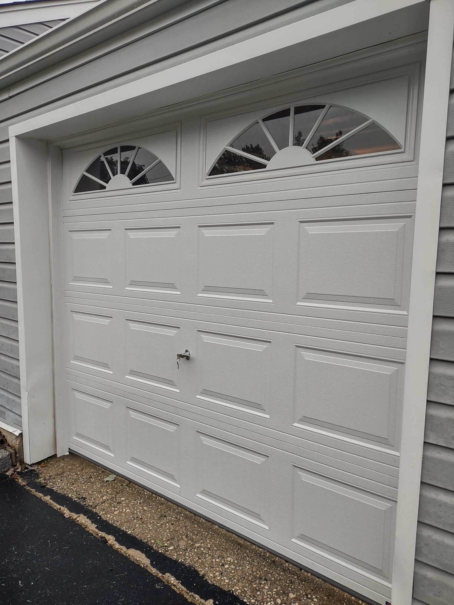 side view of white garage door