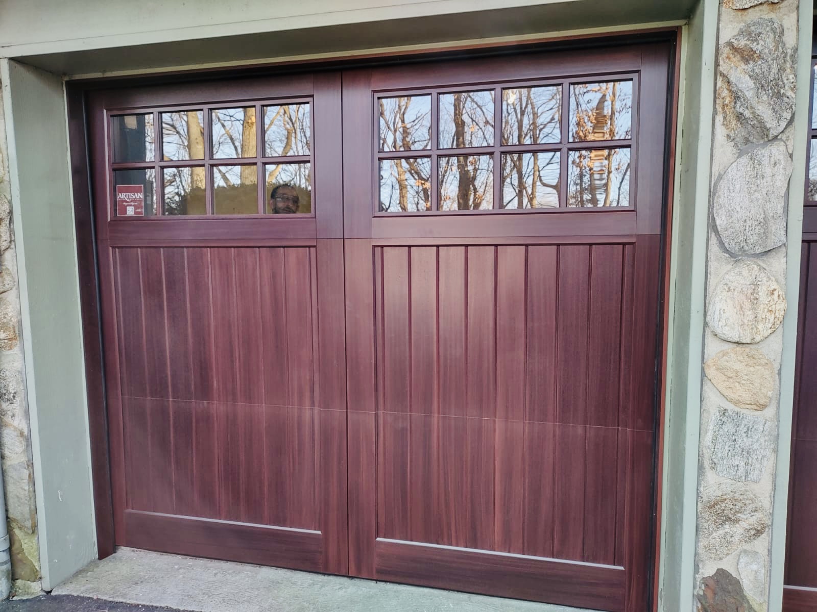 wooden garage door with cherry