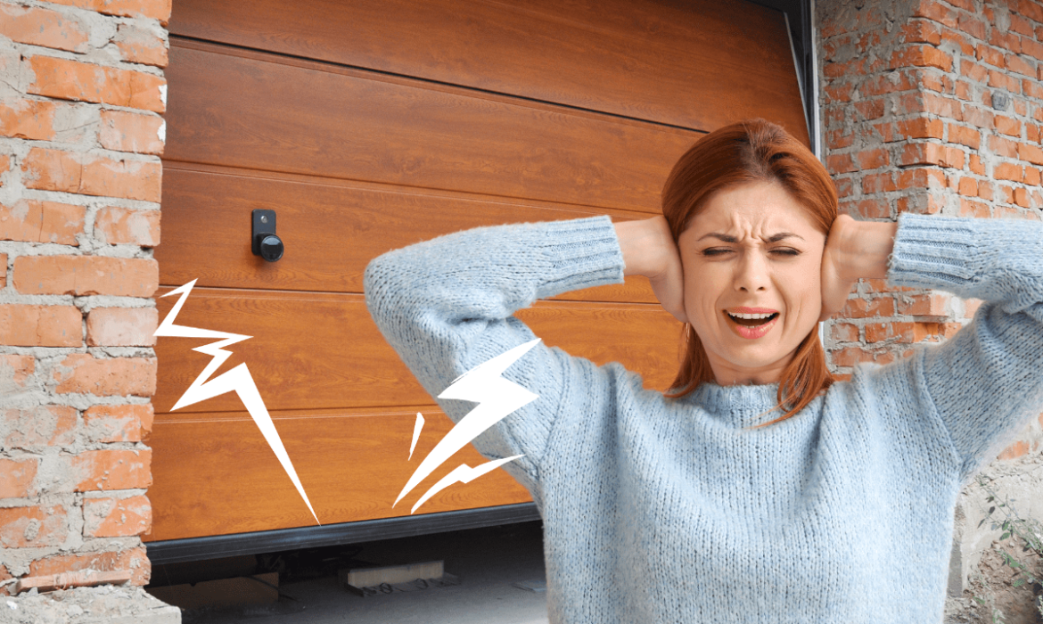 women irritated of noisy garage door